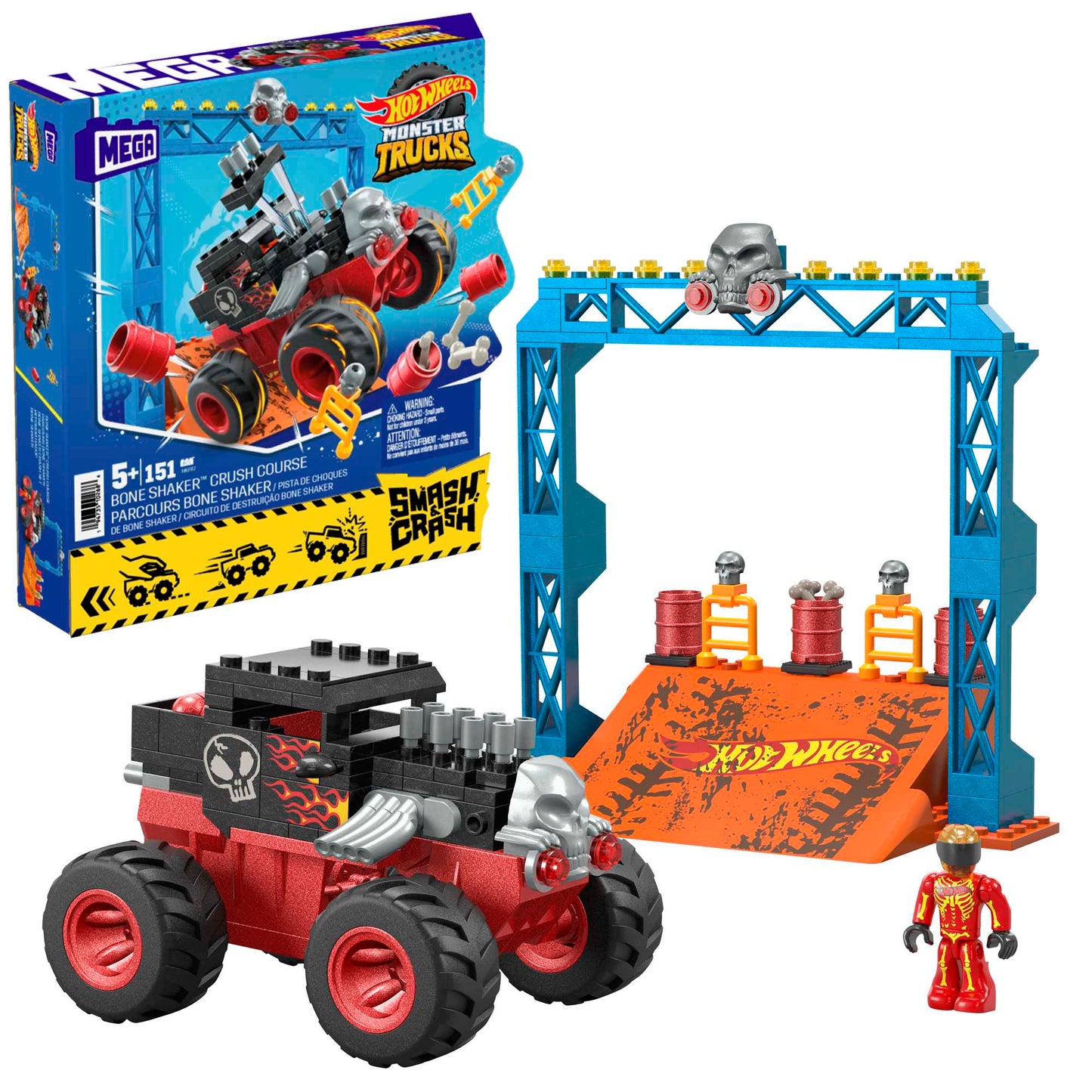 MEGA Hot Wheels Bone Shaker Crush Course Monster Truck Building Set (151 Pcs)